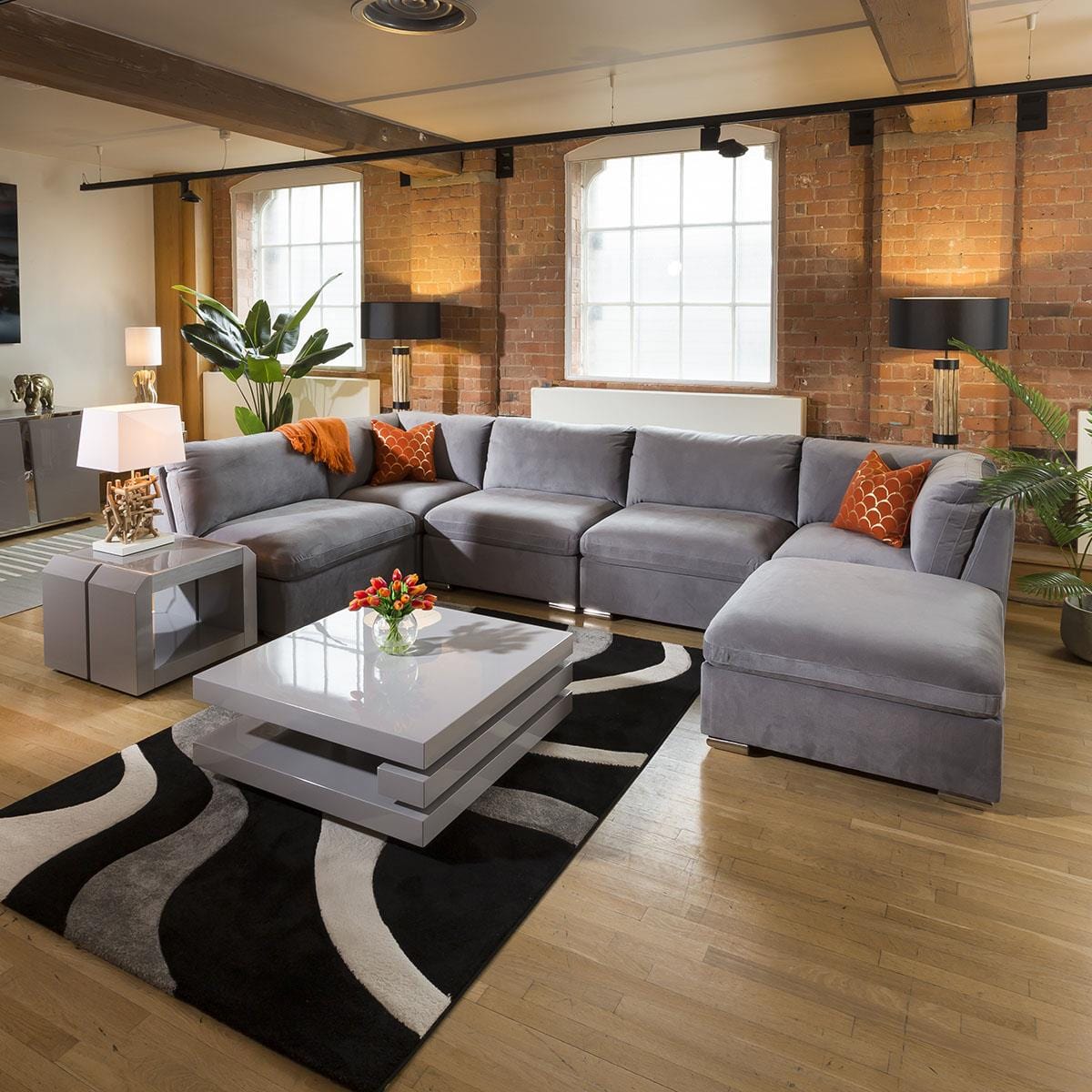 Huge Charlotte Sofa Medium Grey U Shaped Corner Settee Open End 6R Living Room / Sofas / In Stock Sofas Sheffield Discount Furniture