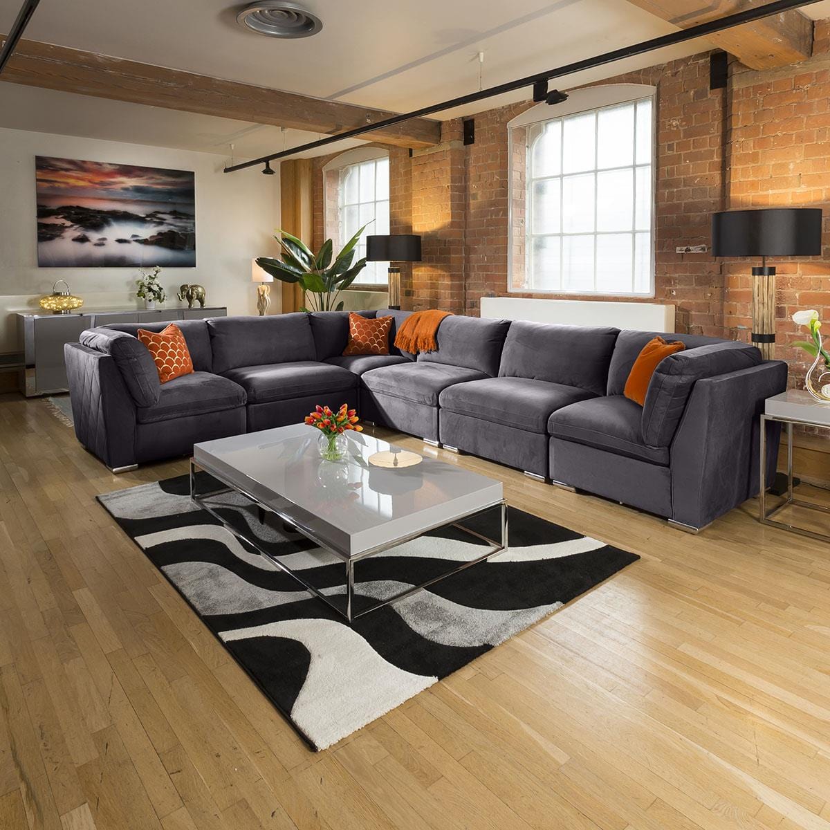 Inviting Charlotte Corner Sofa Dark Grey 6 Seater L Shape Settee 15R Living Room / Sofas / In Stock Sofas Sheffield Discount Furniture