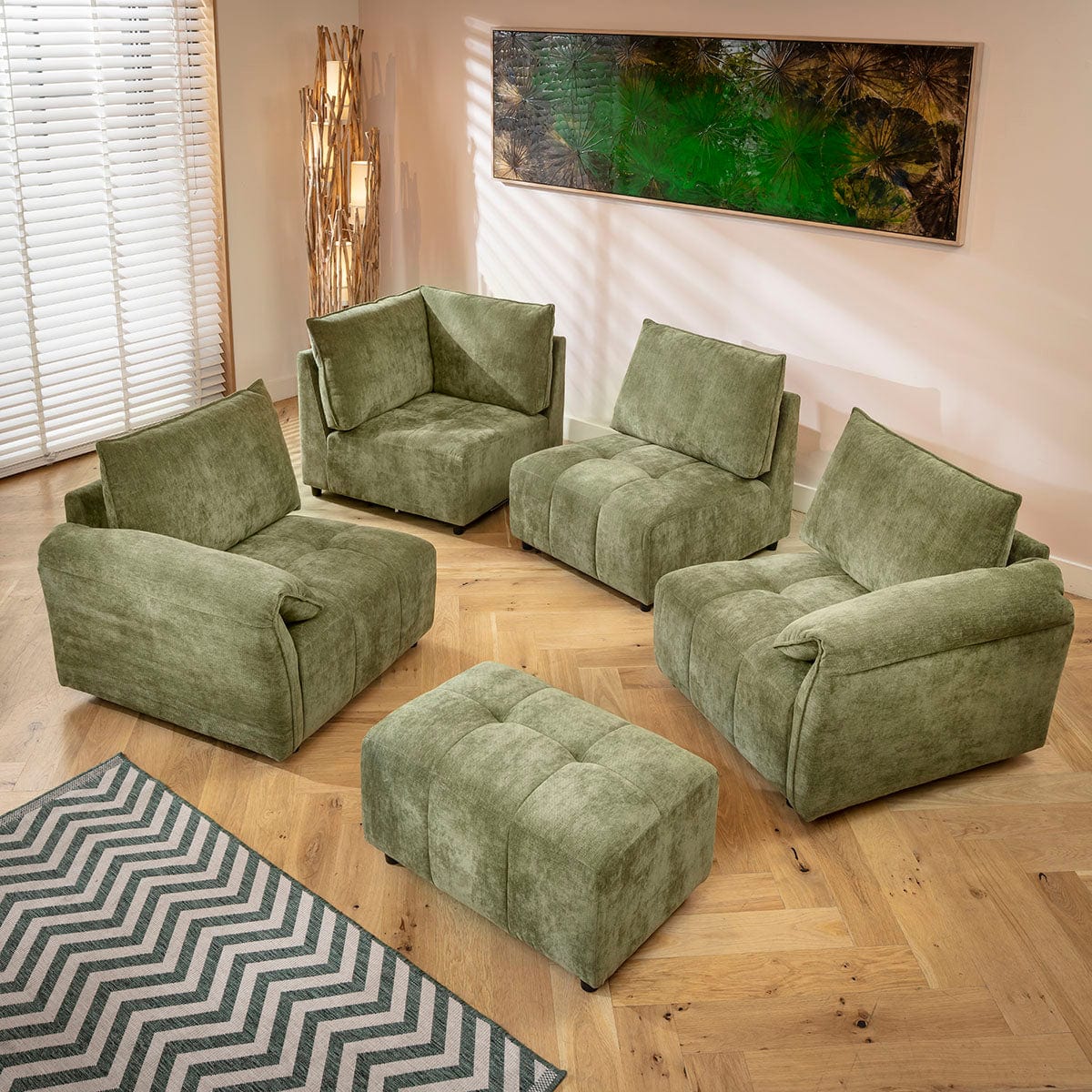 Jasmin Modern 6 Seater Modular U-Shape Chaise Sofa Green 320x210cm 10