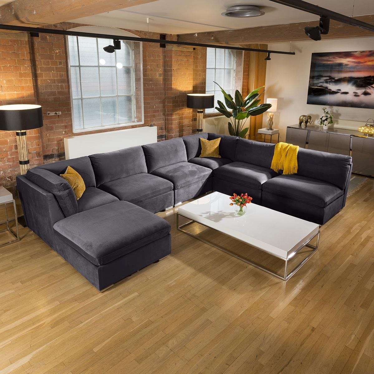 Massive Modern Charlotte Corner Sofa Dark Grey 7 Seater U Shape 9R Living Room / Sofas / In Stock Sofas Sheffield Discount Furniture