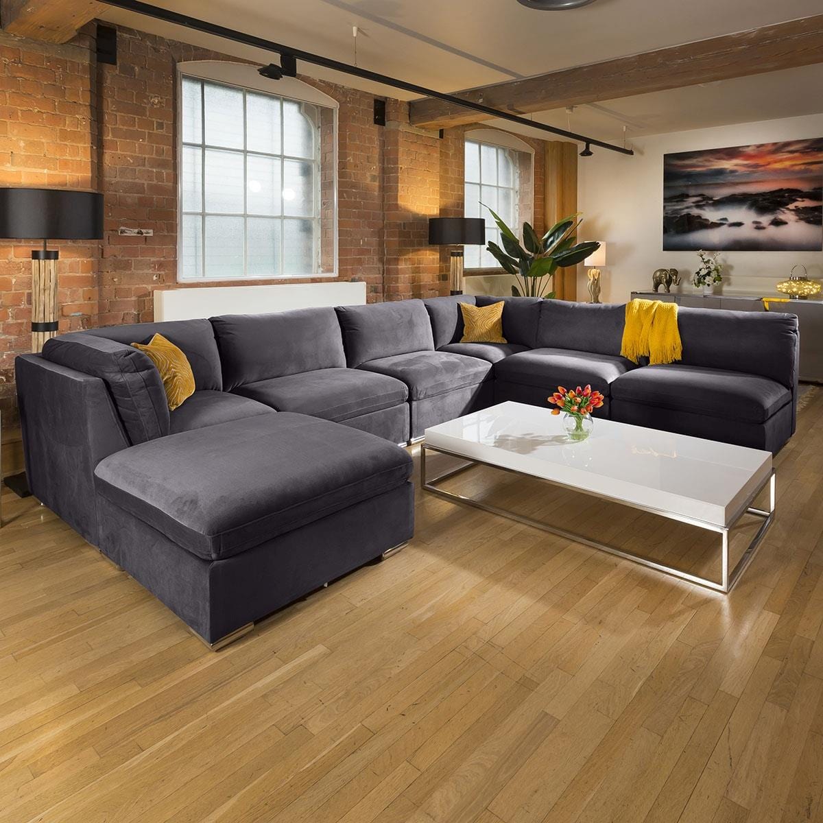 Massive Modern Charlotte Corner Sofa Dark Grey 7 Seater U Shape 9R Living Room / Sofas / In Stock Sofas Sheffield Discount Furniture