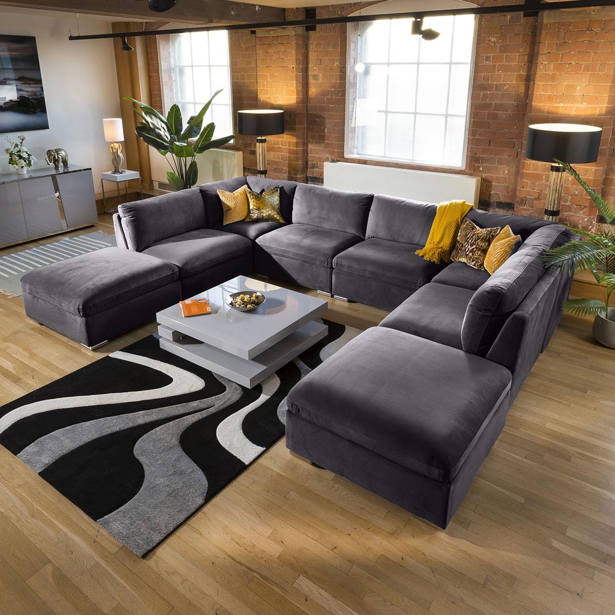 Massive Modern Charlotte Corner Sofa Dark Grey Cinema Settee 10 Living Room / Sofas / In Stock Sofas Sheffield Discount Furniture