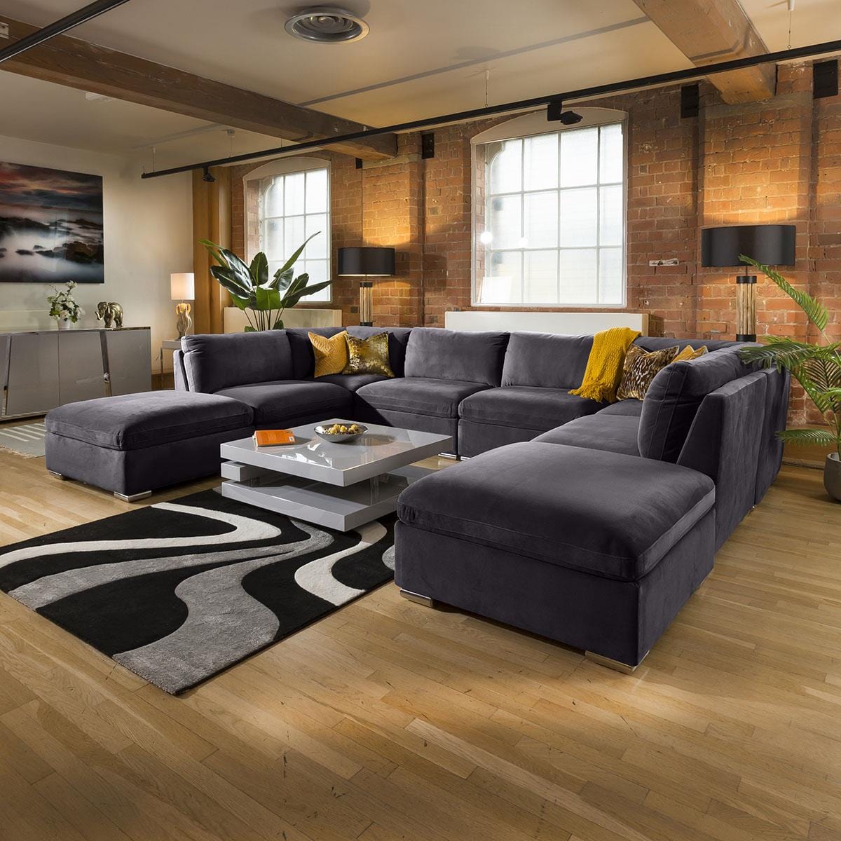 Massive Modern Charlotte Corner Sofa Dark Grey Cinema Settee 10 Living Room / Sofas / In Stock Sofas Sheffield Discount Furniture
