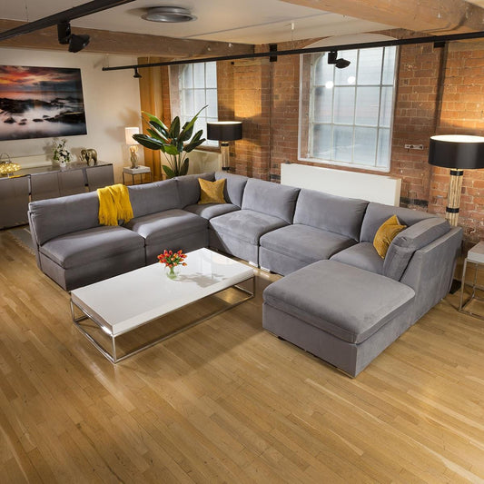 Massive Modern Charlotte Corner Sofa Medium Grey 7 Seater U Shape 9L Living Room / Sofas / In Stock Sofas Sheffield Discount Furniture