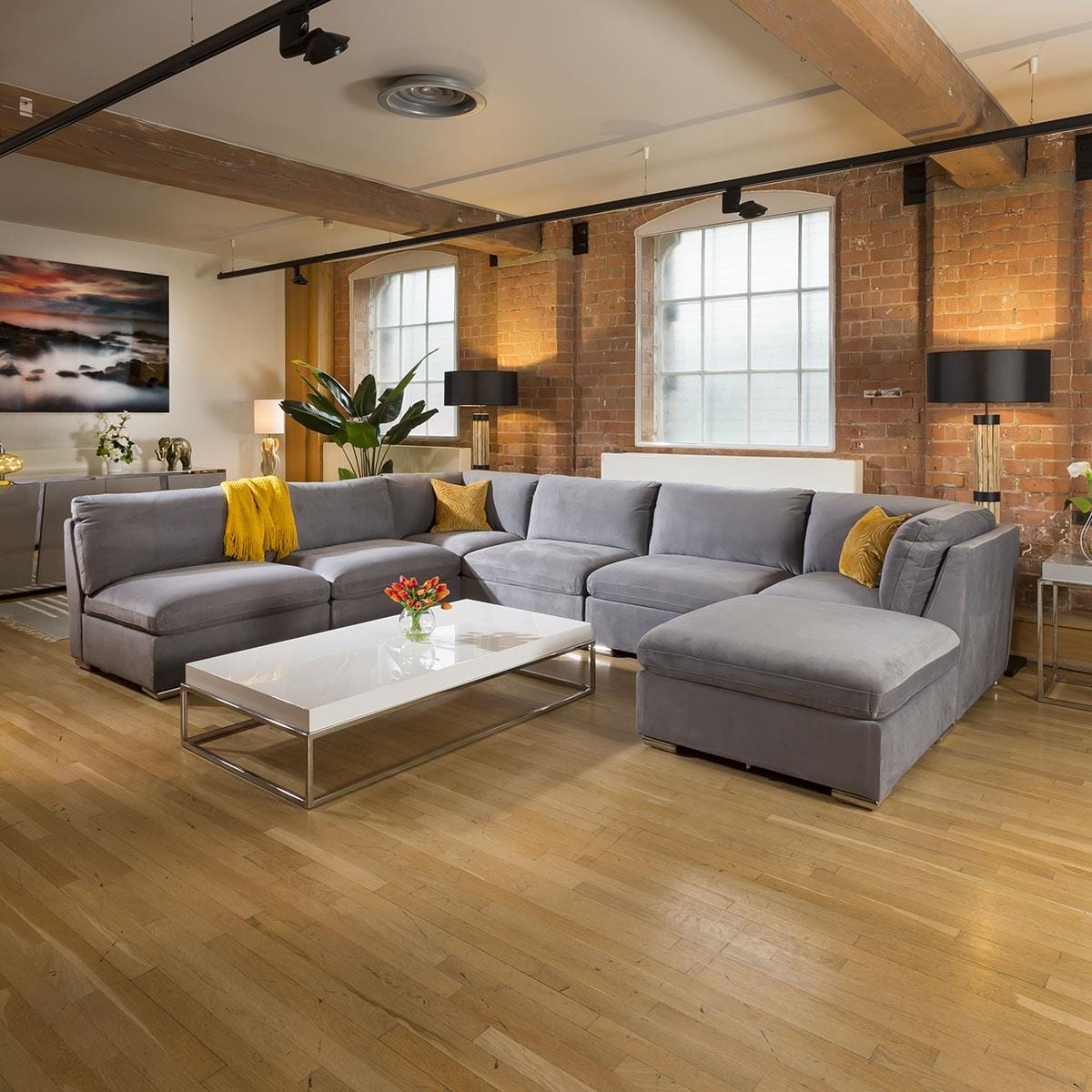 Massive Modern Charlotte Corner Sofa Medium Grey 7 Seater U Shape 9L Living Room / Sofas / In Stock Sofas Sheffield Discount Furniture
