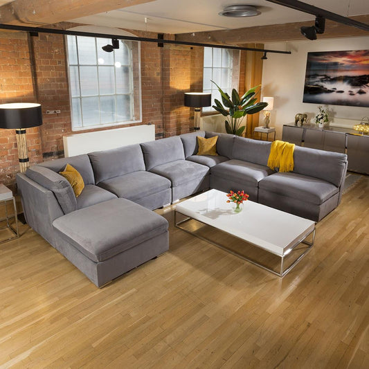 Massive Modern Charlotte Corner Sofa Medium Grey 7 Seater U Shape 9R Living Room / Sofas / In Stock Sofas Sheffield Discount Furniture