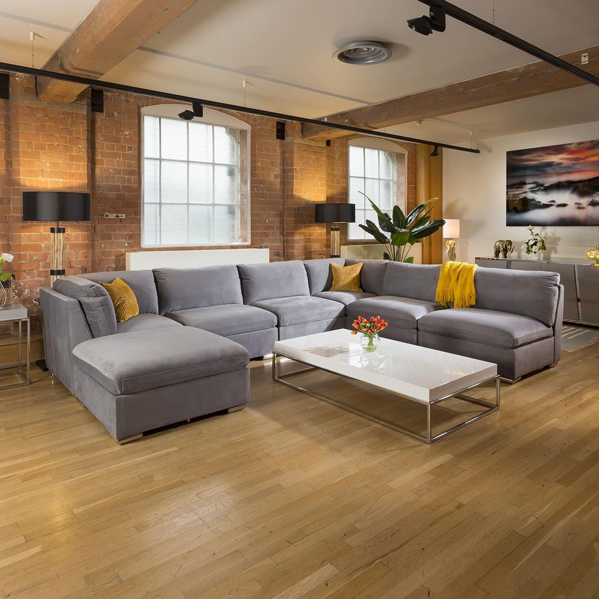 Massive Modern Charlotte Corner Sofa Medium Grey 7 Seater U Shape 9R Living Room / Sofas / In Stock Sofas Sheffield Discount Furniture
