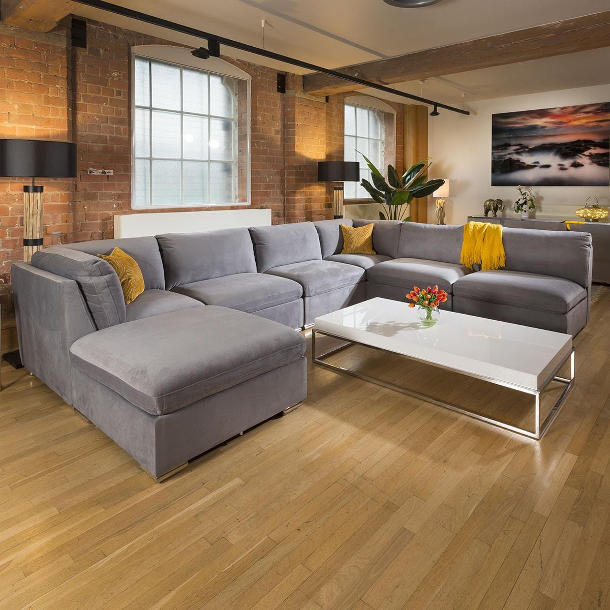 Massive Modern Charlotte Corner Sofa Medium Grey 7 Seater U Shape 9R Living Room / Sofas / In Stock Sofas Sheffield Discount Furniture