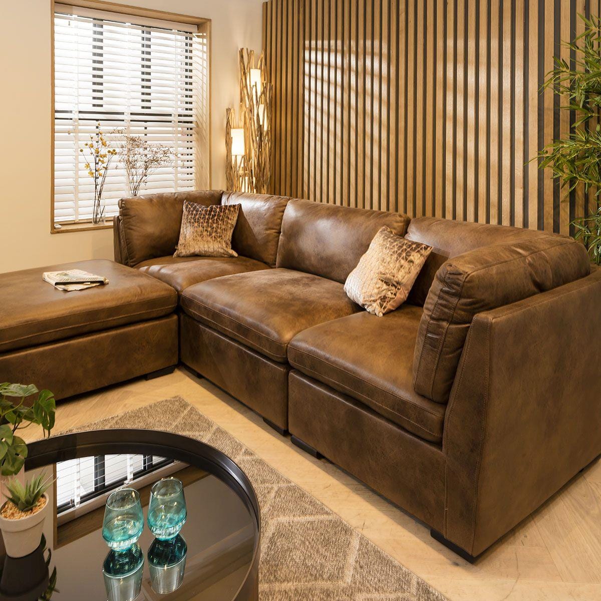 Charlotte 3 Seater Modular Sofa Brown 285x190cm 2L Sheffield Discount Furniture