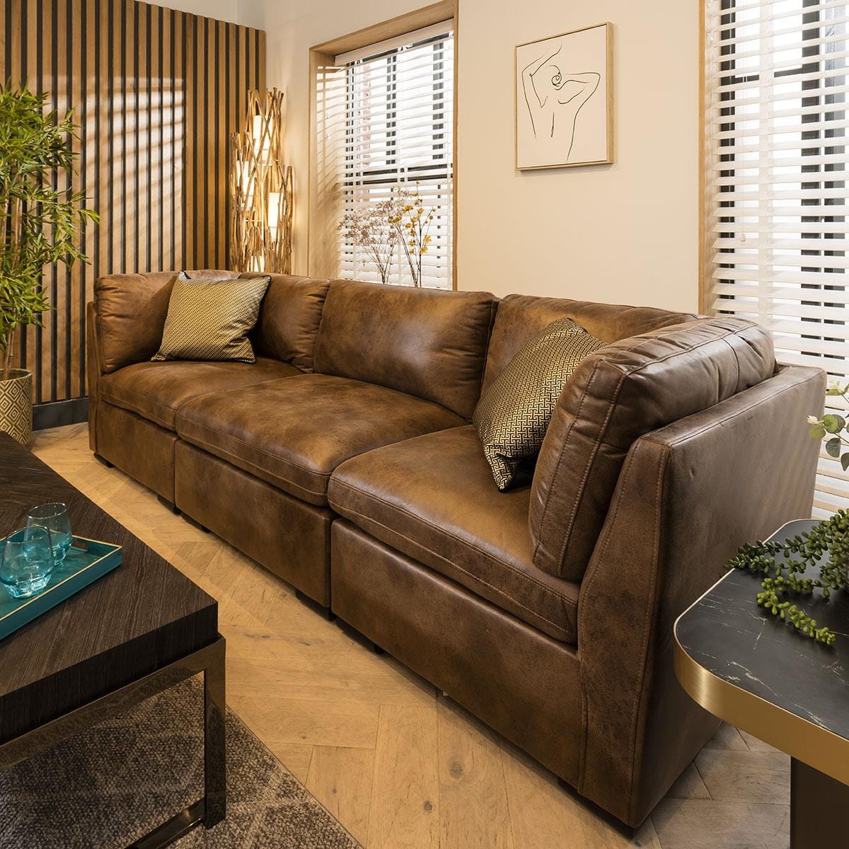 Charlotte 3 Seater Modular Sofa Brown 285x95cm 1 Sheffield Discount Furniture