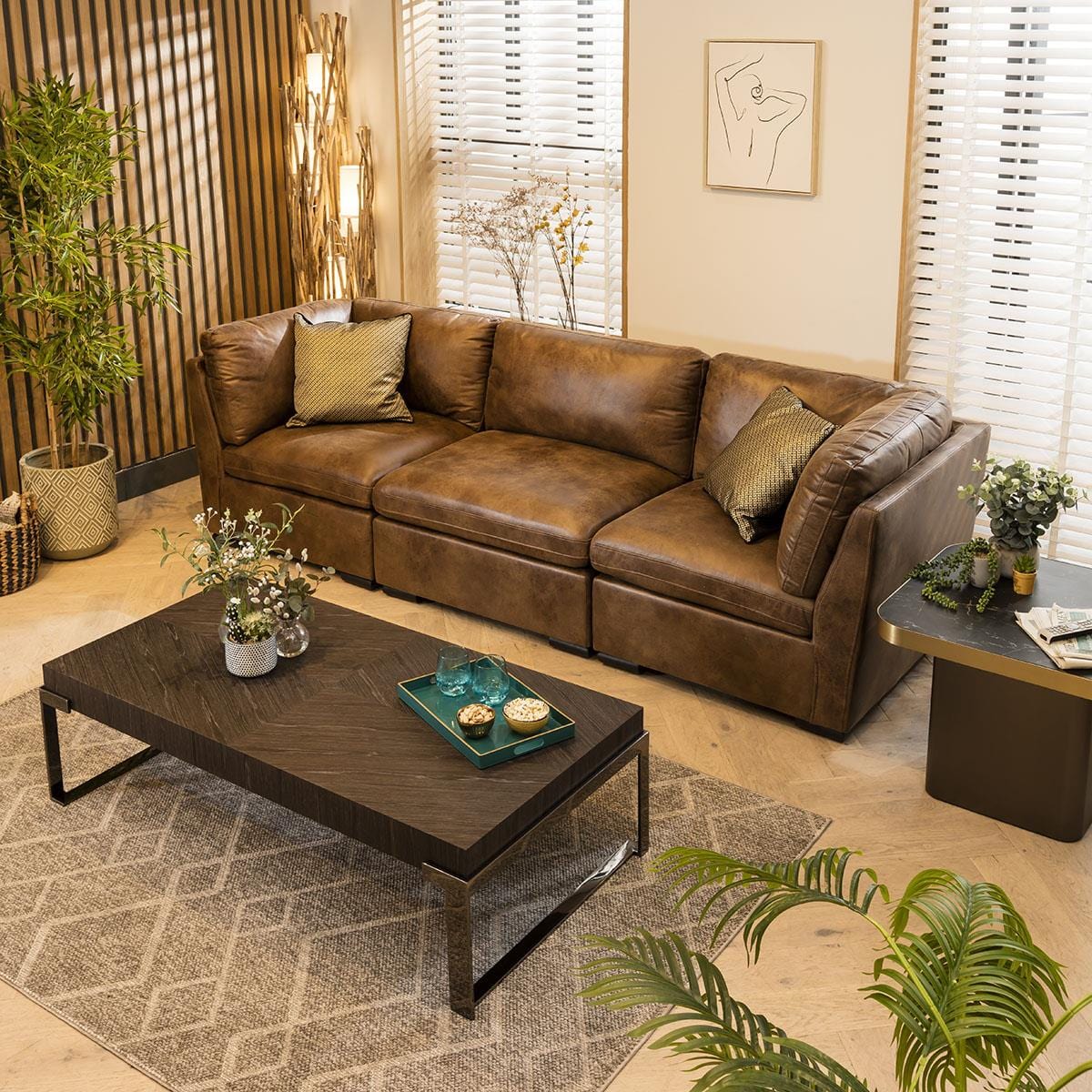 Charlotte 3 Seater Modular Sofa Brown 285x95cm 1 Sheffield Discount Furniture