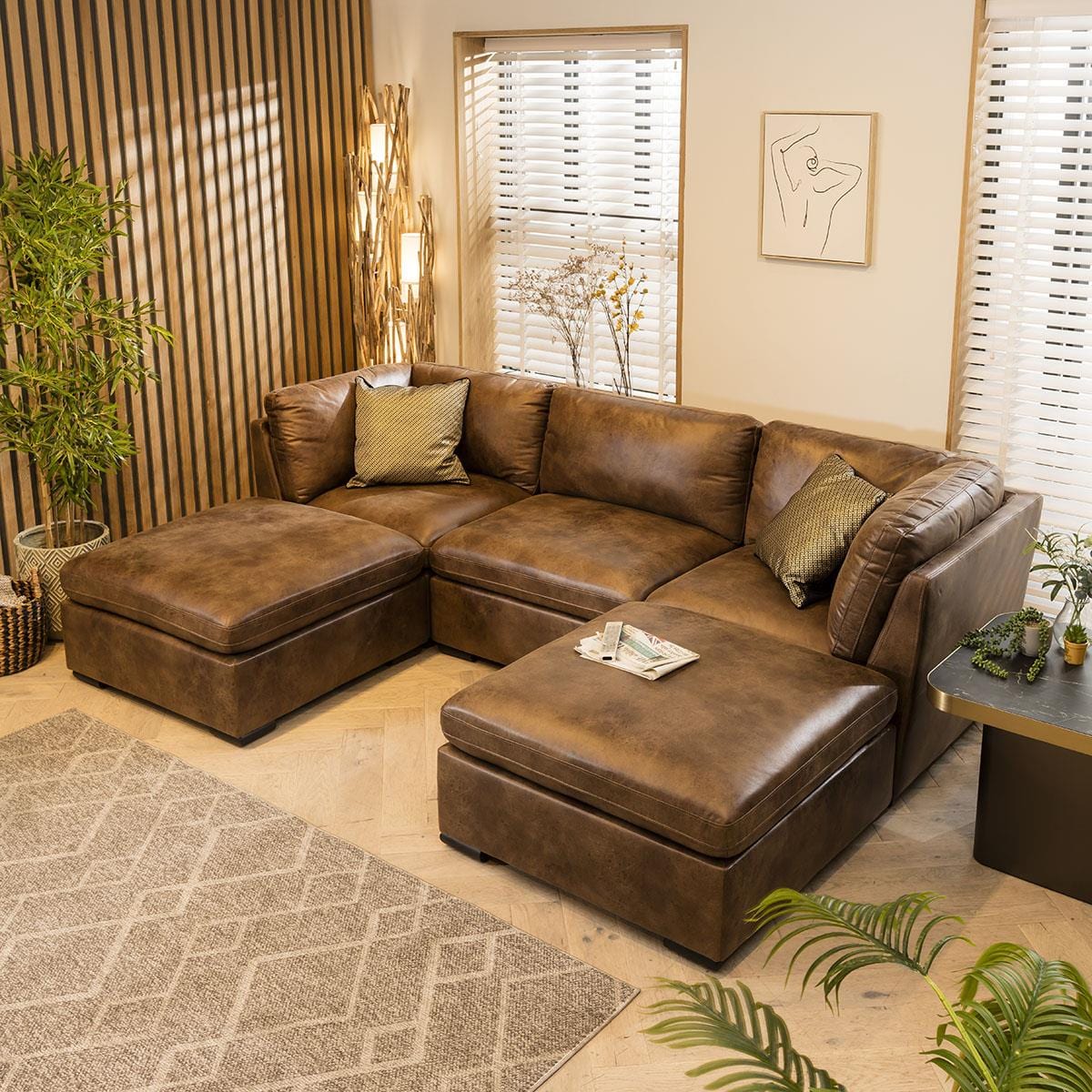Charlotte 3 Seater U-Shape Sofa Brown 285x190cm 4 Sheffield Discount Furniture