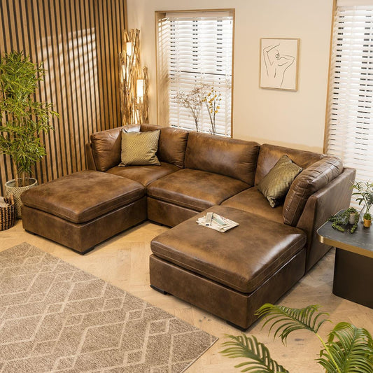 Charlotte 3 Seater U-Shape Sofa Brown 285x190cm 4 Sheffield Discount Furniture