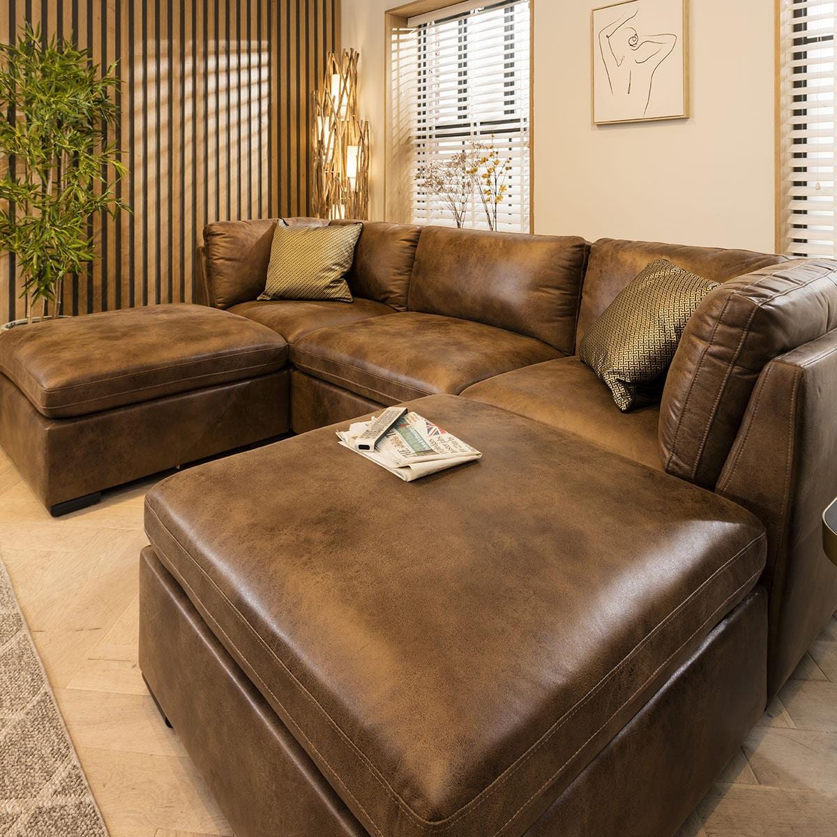 Charlotte 3 Seater U-Shape Sofa Brown 285x190cm 4 Sheffield Discount Furniture