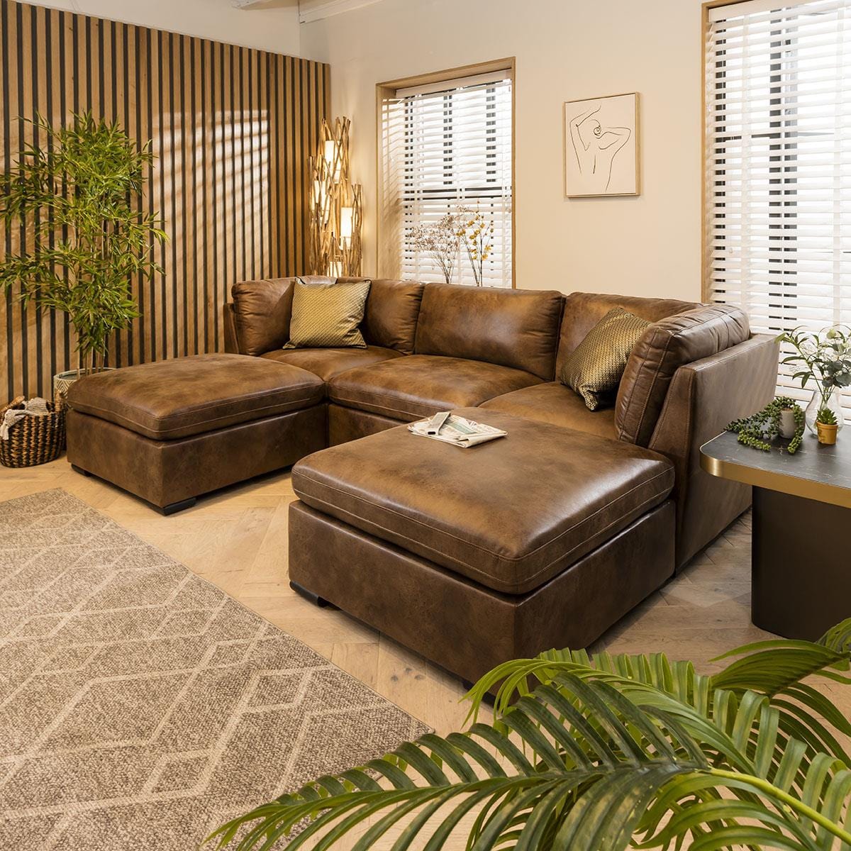 Charlotte 3 Seater U-Shape Sofa Brown 285x190cm 4 Sheffield Discount Furniture