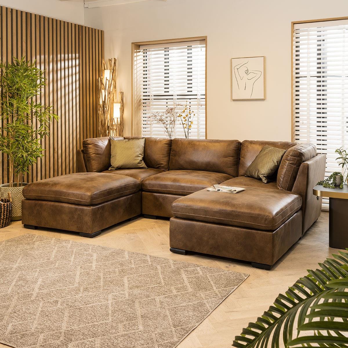 Charlotte 3 Seater U-Shape Sofa Brown 285x190cm 4 Sheffield Discount Furniture