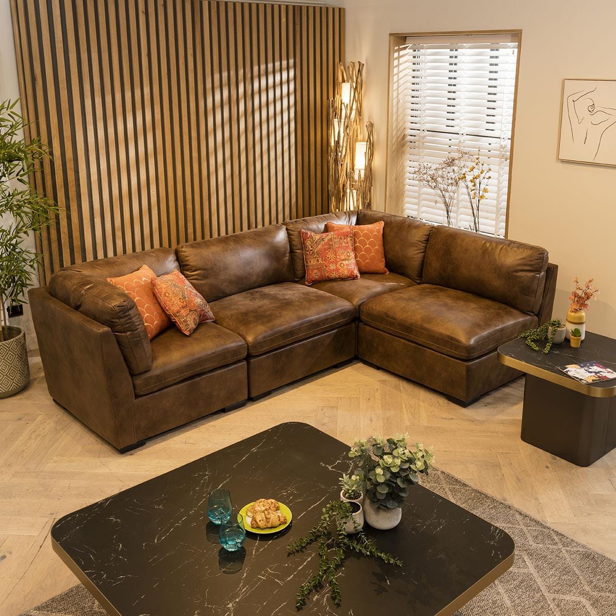 Charlotte 4 Seater Corner Sofa Brown 285x190cm 12L Sheffield Discount Furniture