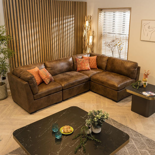 Charlotte 4 Seater Corner Sofa Brown 285x190cm 12L Sheffield Discount Furniture