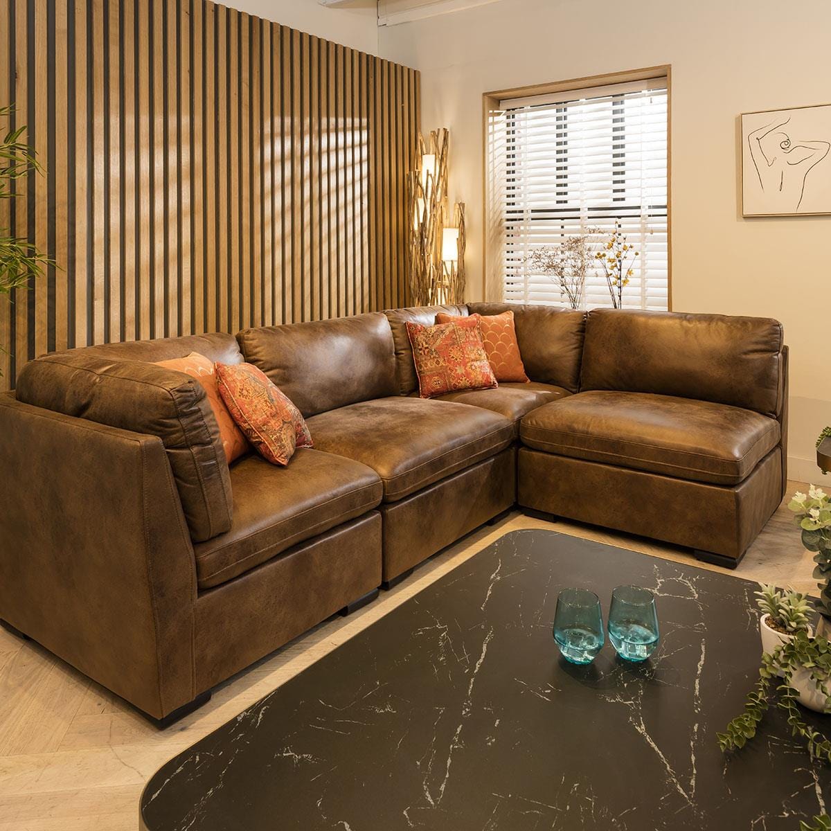 Charlotte 4 Seater Corner Sofa Brown 285x190cm 12L Sheffield Discount Furniture