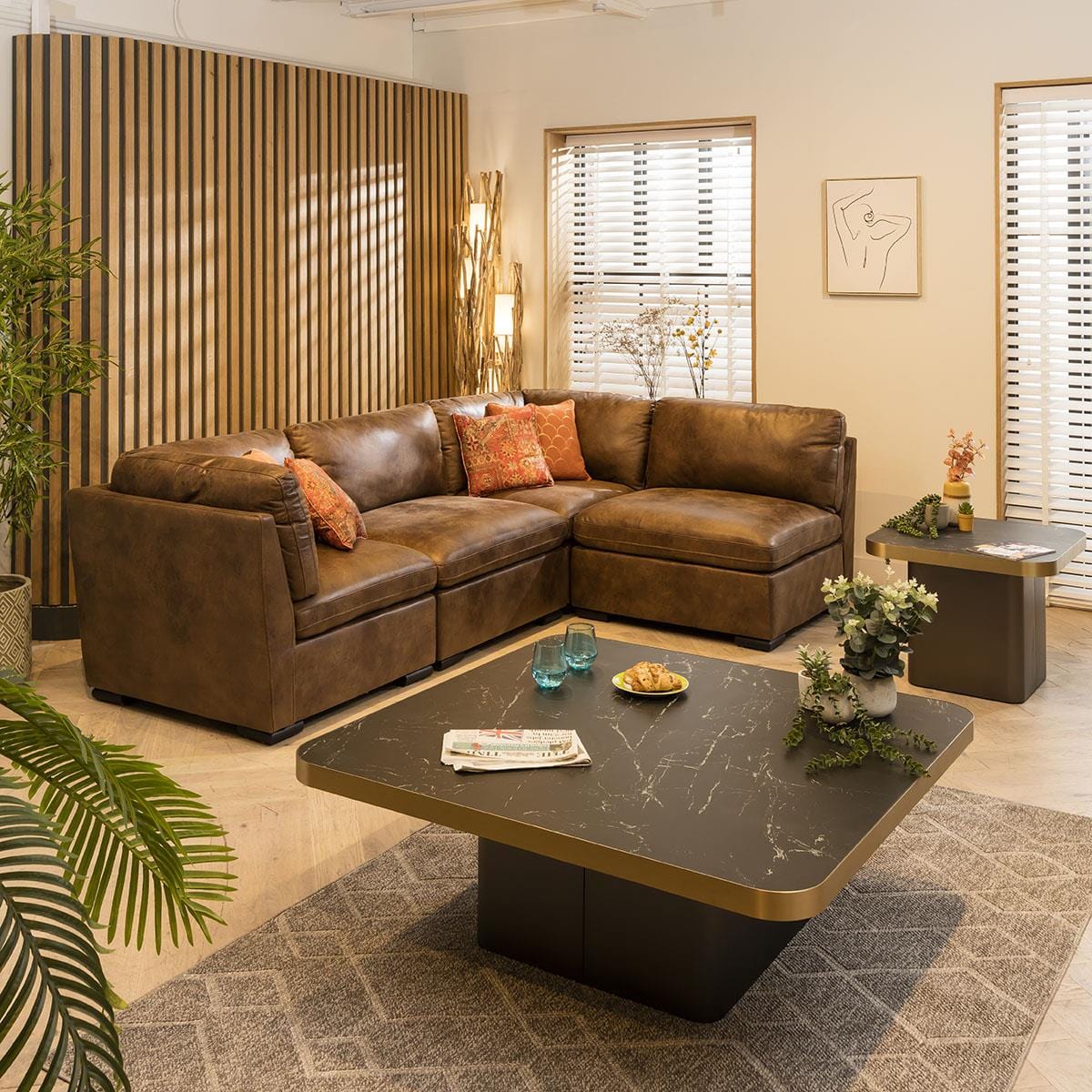Charlotte 4 Seater Corner Sofa Brown 285x190cm 12L Sheffield Discount Furniture