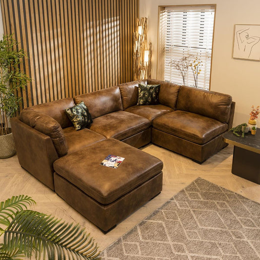 Charlotte 4 Seater Corner Sofa Brown 285x190cm 3L Sheffield Discount Furniture