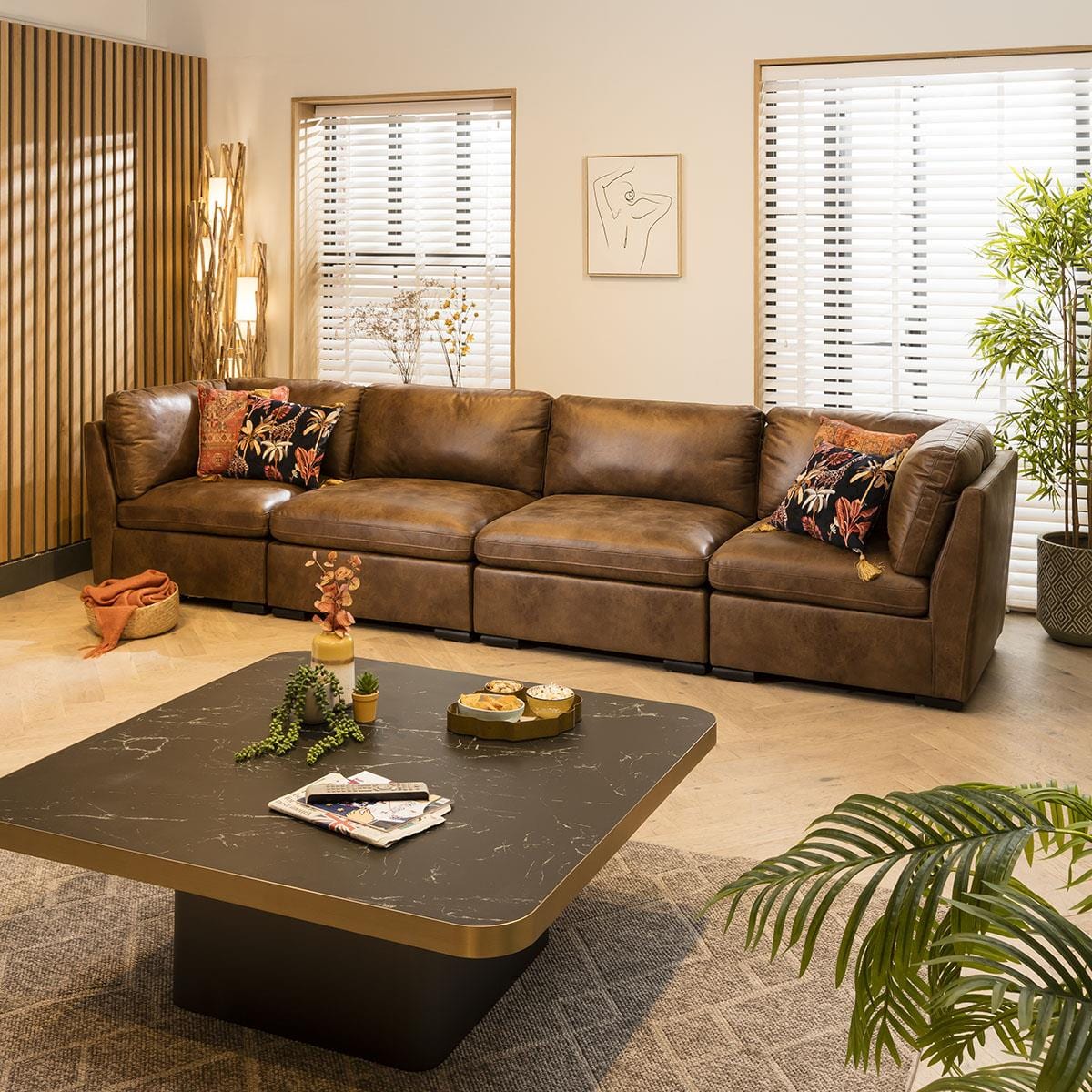 Charlotte 4 Seater Modular Sofa Brown 380x95cm 16 Sheffield Discount Furniture