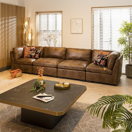 Charlotte 4 Seater Modular Sofa Brown 380x95cm 16 Sheffield Discount Furniture