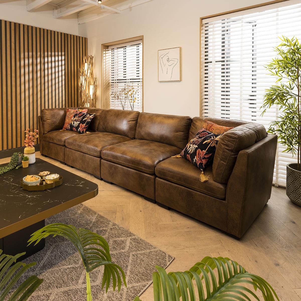 Charlotte 4 Seater Modular Sofa Brown 380x95cm 16 Sheffield Discount Furniture