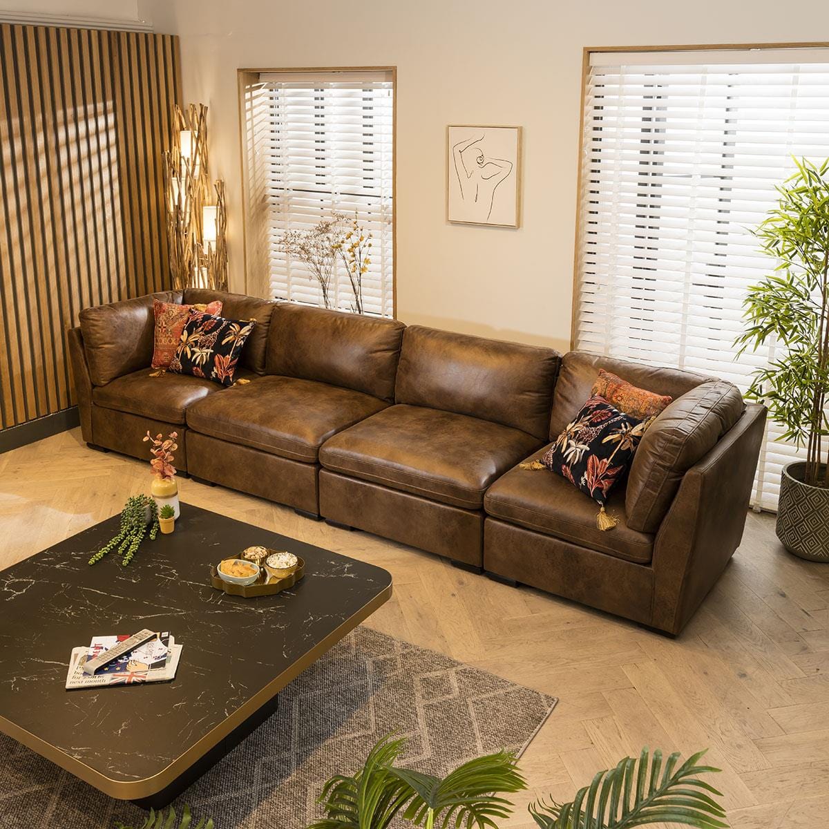 Charlotte 4 Seater Modular Sofa Brown 380x95cm 16 Sheffield Discount Furniture