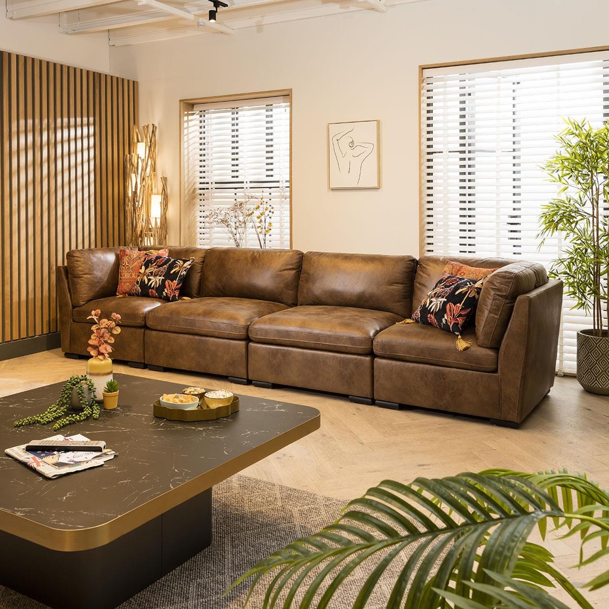 Charlotte 4 Seater Modular Sofa Brown 380x95cm 16 Sheffield Discount Furniture