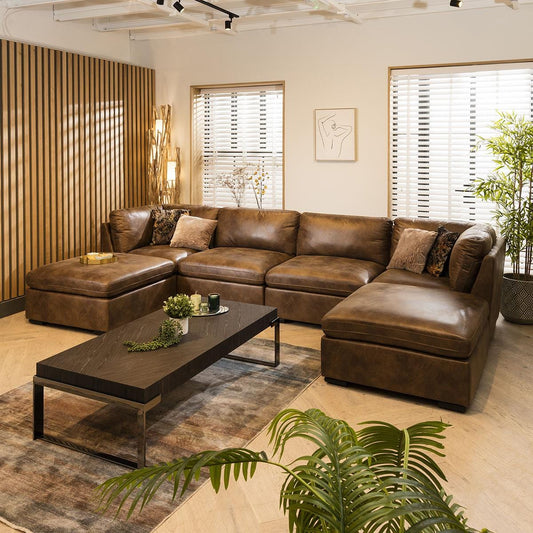Charlotte 4 Seater U-Shape Sofa Brown 380x190cm 7 Sheffield Discount Furniture
