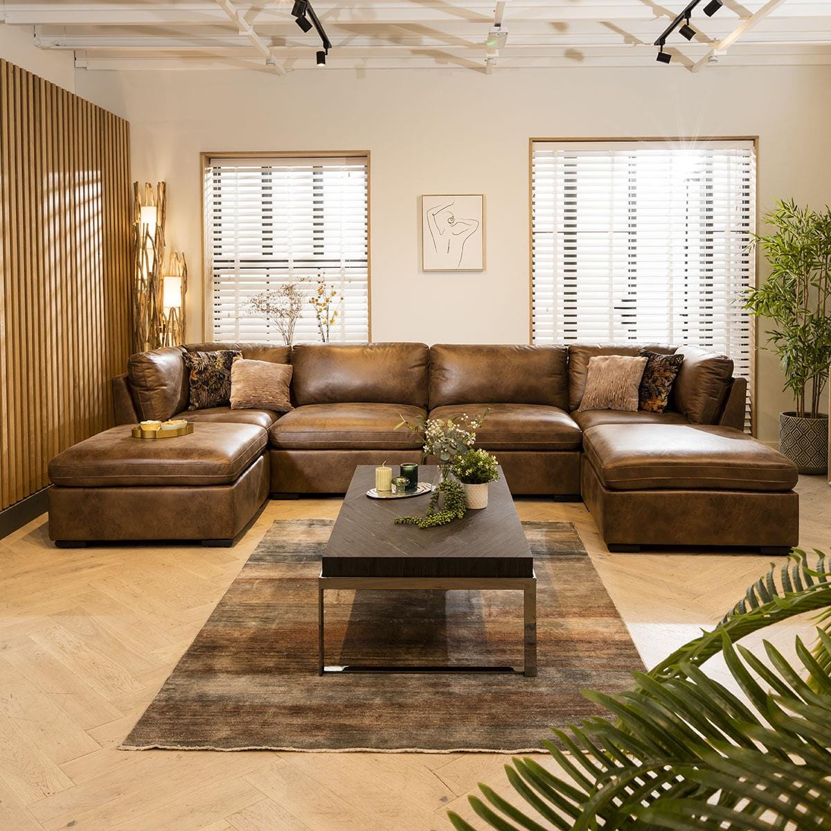 Charlotte 4 Seater U-Shape Sofa Brown 380x190cm 7 Sheffield Discount Furniture