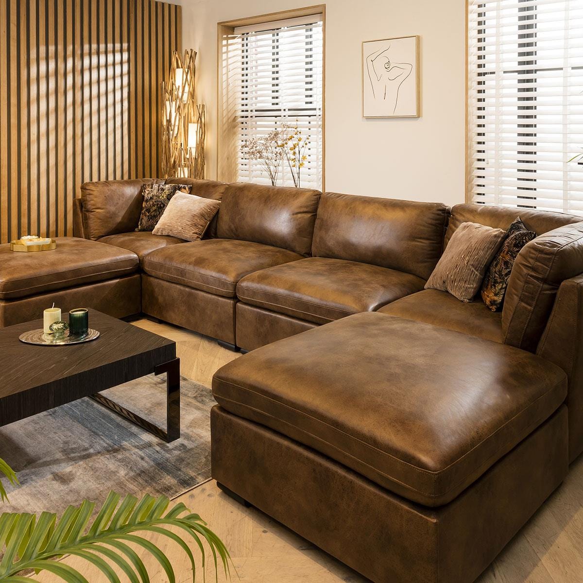 Charlotte 4 Seater U-Shape Sofa Brown 380x190cm 7 Sheffield Discount Furniture