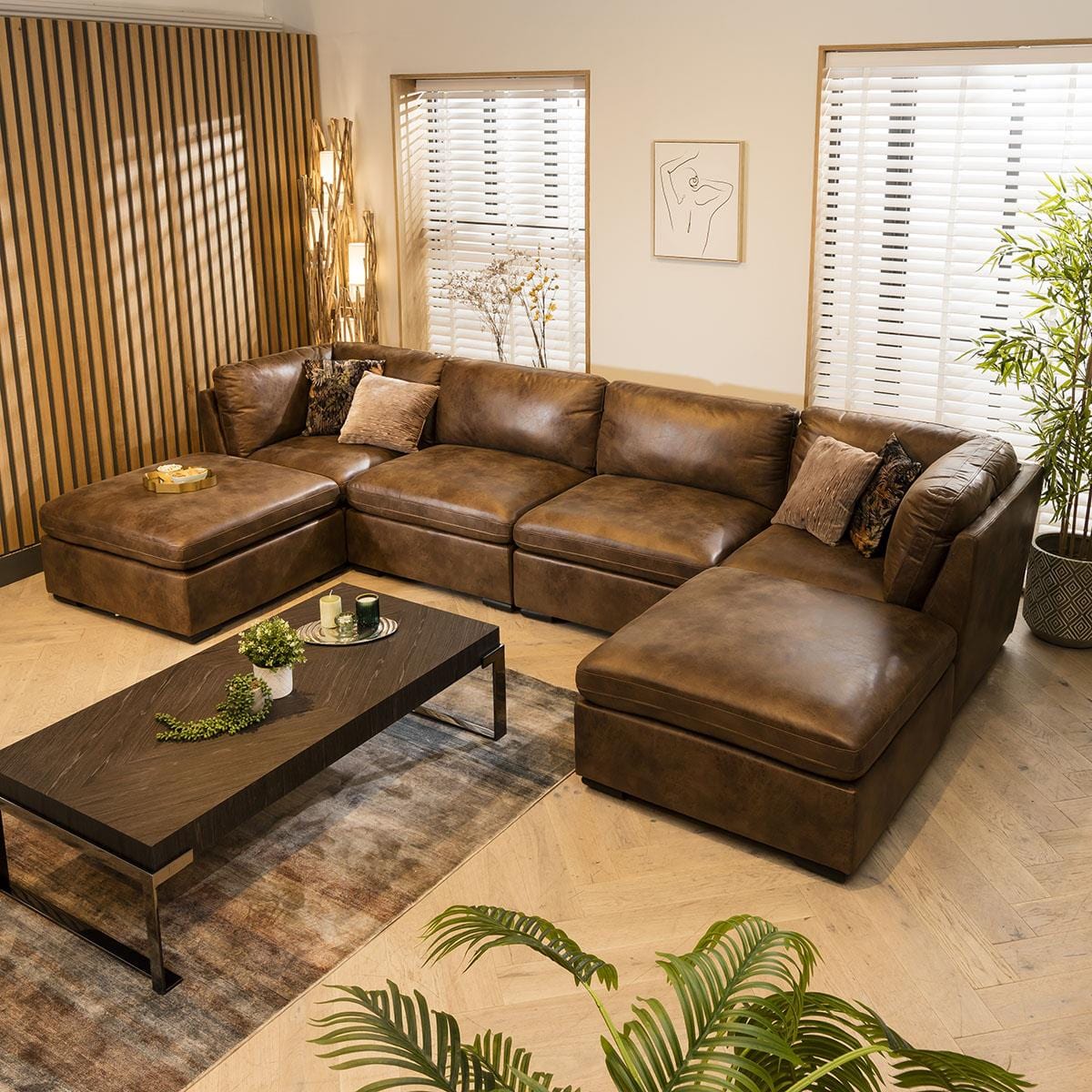 Charlotte 4 Seater U-Shape Sofa Brown 380x190cm 7 Sheffield Discount Furniture
