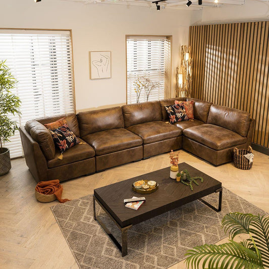 Charlotte 6 Seater Corner Sofa Brown 380x190cm 13L Sheffield Discount Furniture