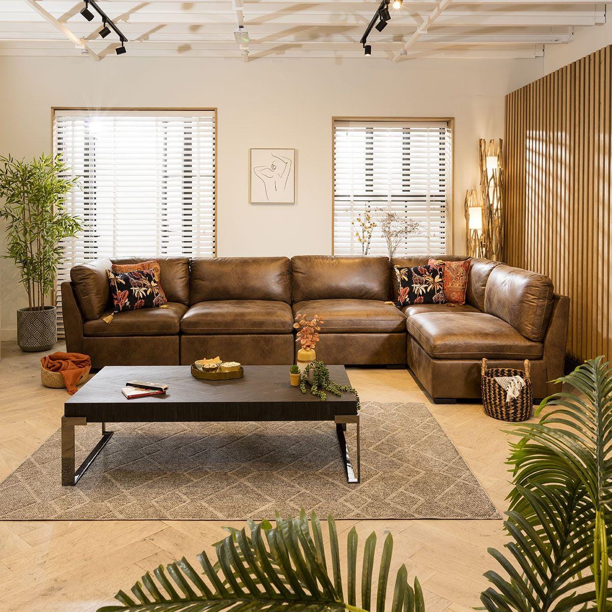 Charlotte 6 Seater Corner Sofa Brown 380x190cm 13L Sheffield Discount Furniture