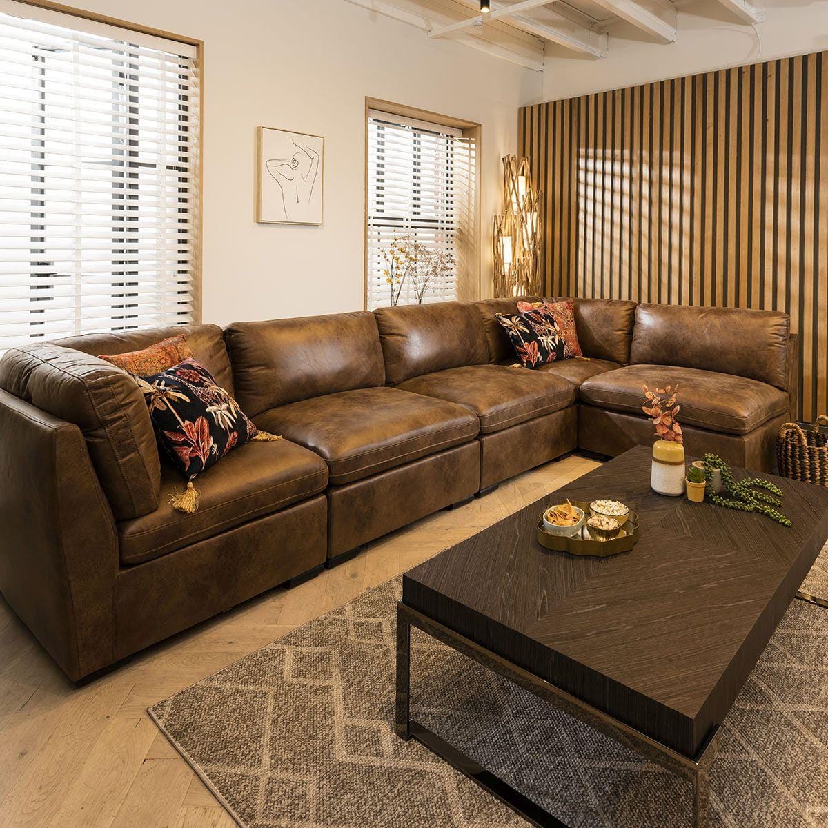 Charlotte 6 Seater Corner Sofa Brown 380x190cm 13L Sheffield Discount Furniture