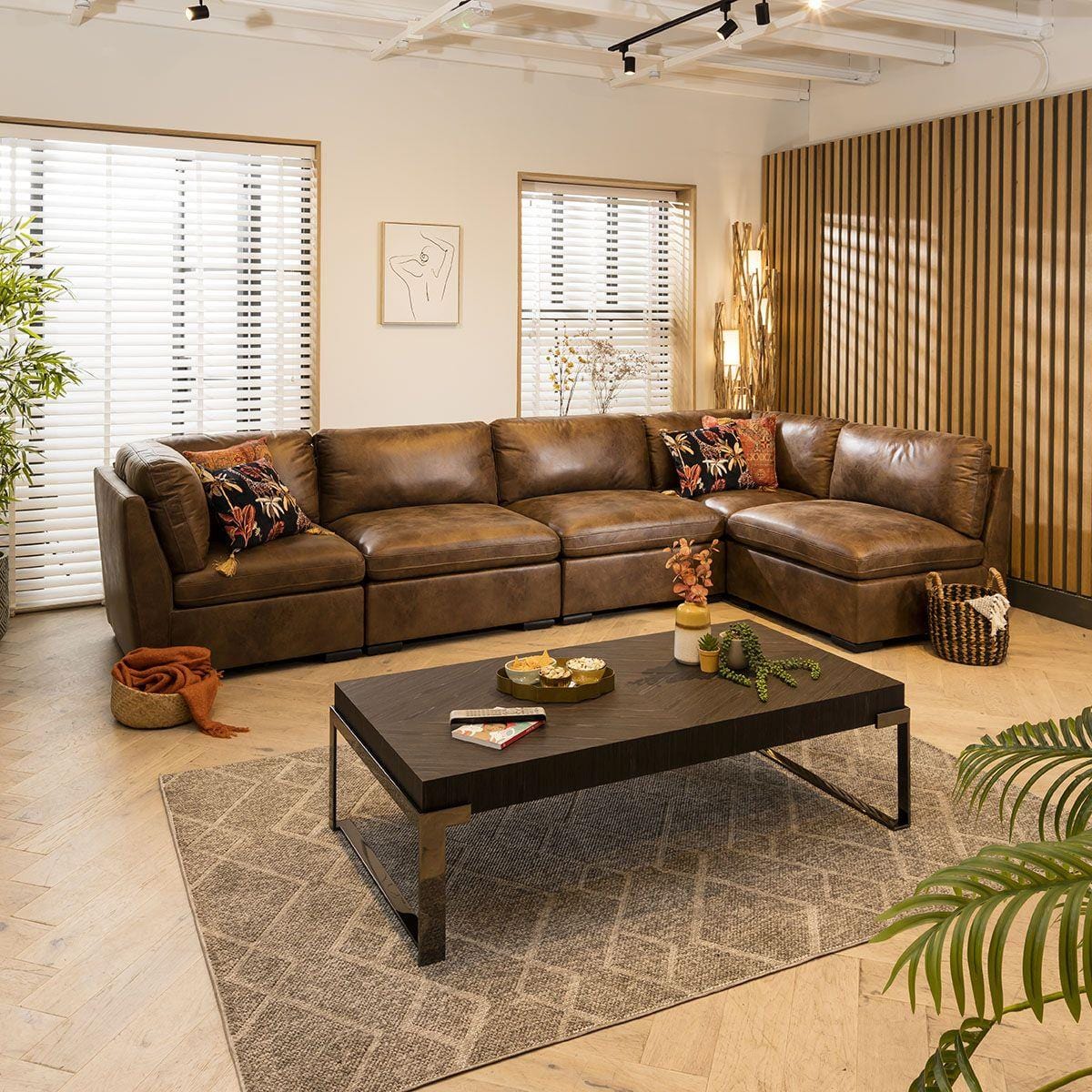 Charlotte 6 Seater Corner Sofa Brown 380x190cm 13L Sheffield Discount Furniture