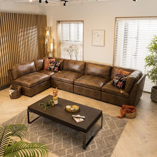 Charlotte 6 Seater Corner Sofa Brown 380x190cm 13R Sheffield Discount Furniture