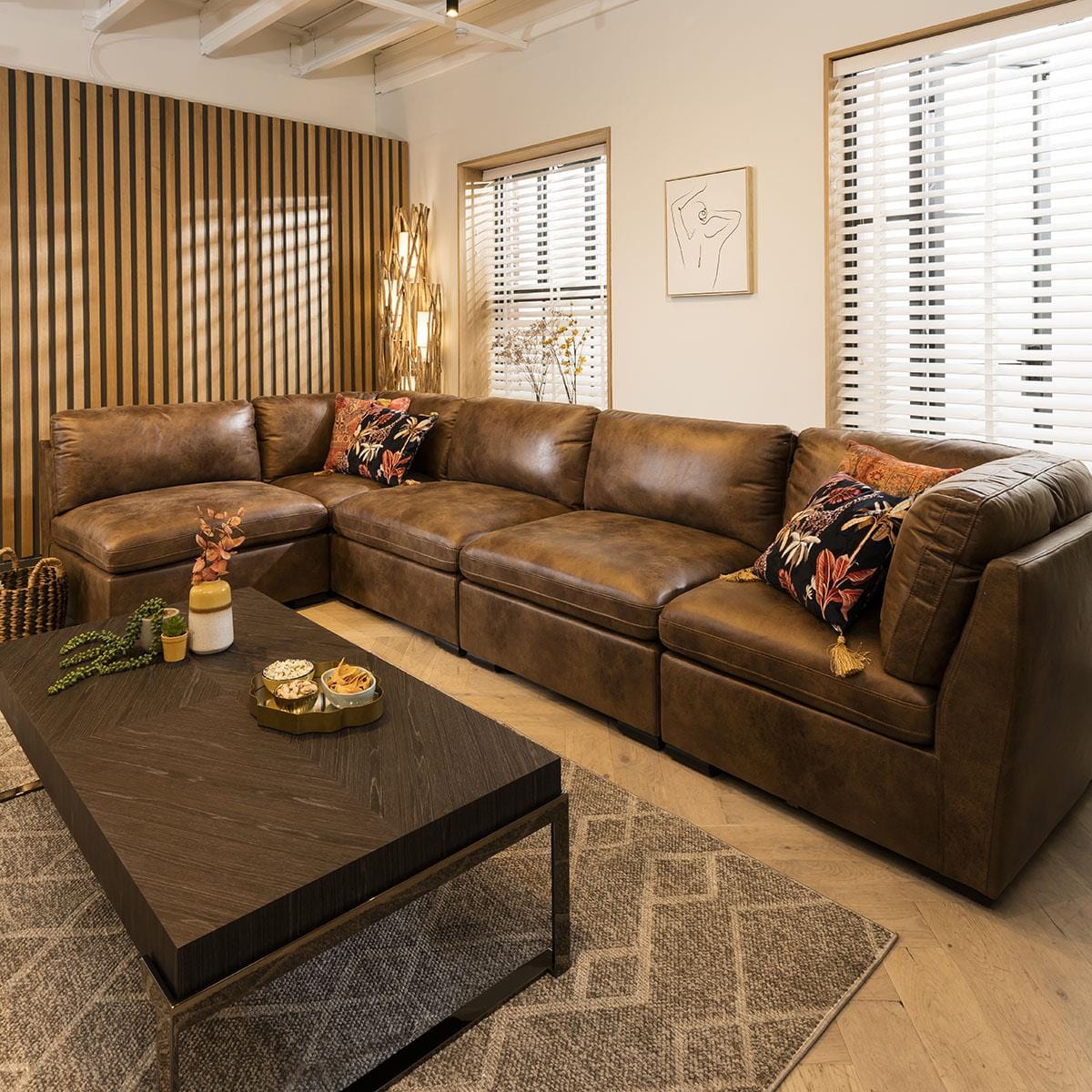 Charlotte 6 Seater Corner Sofa Brown 380x190cm 13R Sheffield Discount Furniture