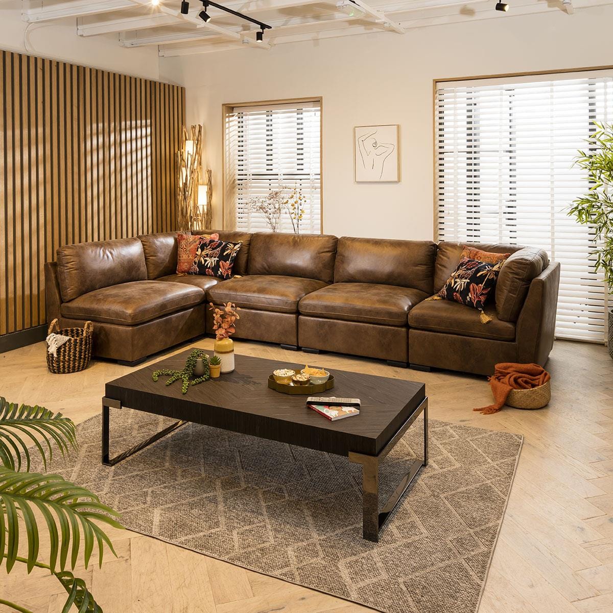 Charlotte 6 Seater Corner Sofa Brown 380x190cm 13R Sheffield Discount Furniture