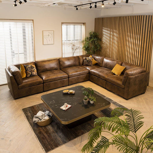 Charlotte 6 Seater Corner Sofa Brown 380x285cm 15L Sheffield Discount Furniture