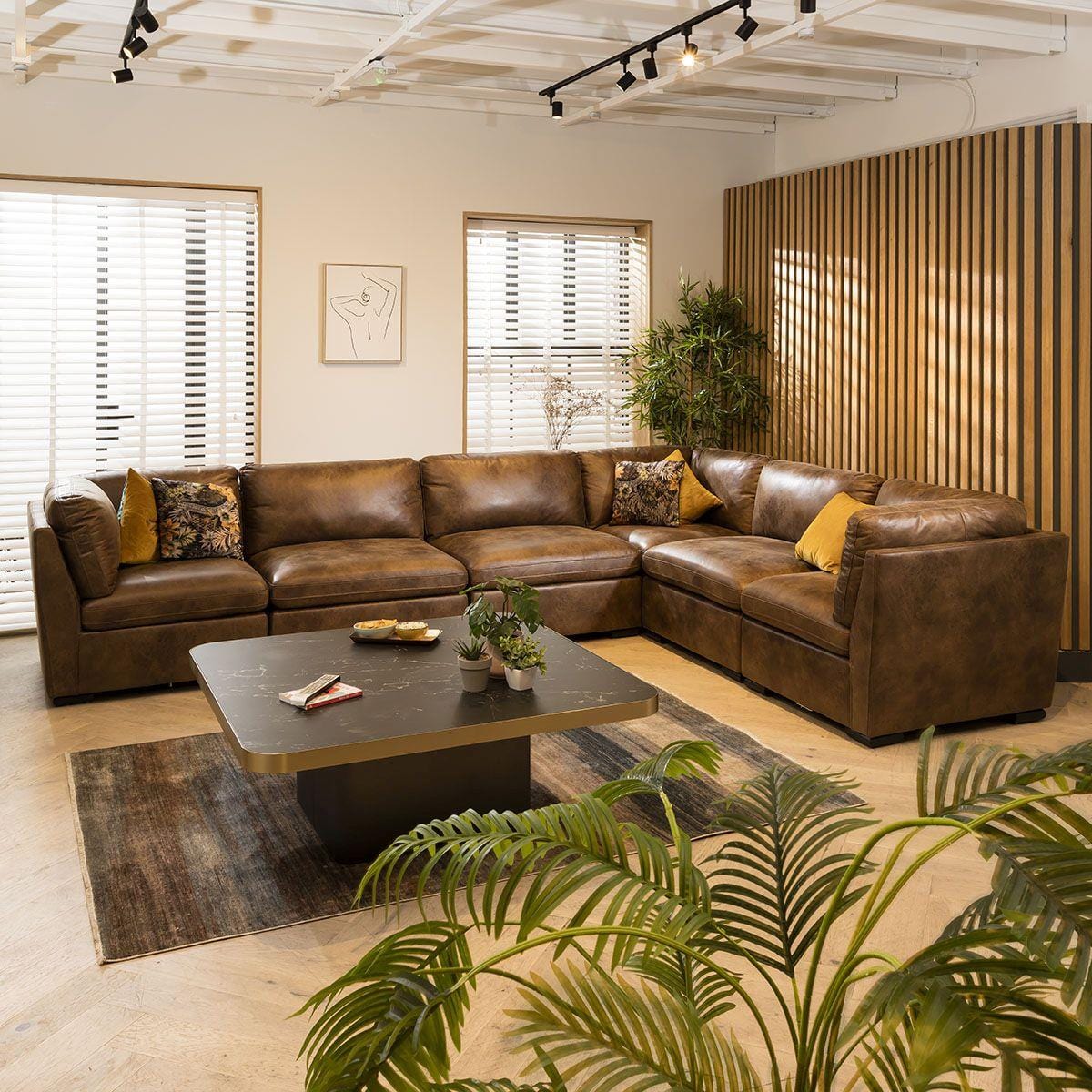 Charlotte 6 Seater Corner Sofa Brown 380x285cm 15L Sheffield Discount Furniture