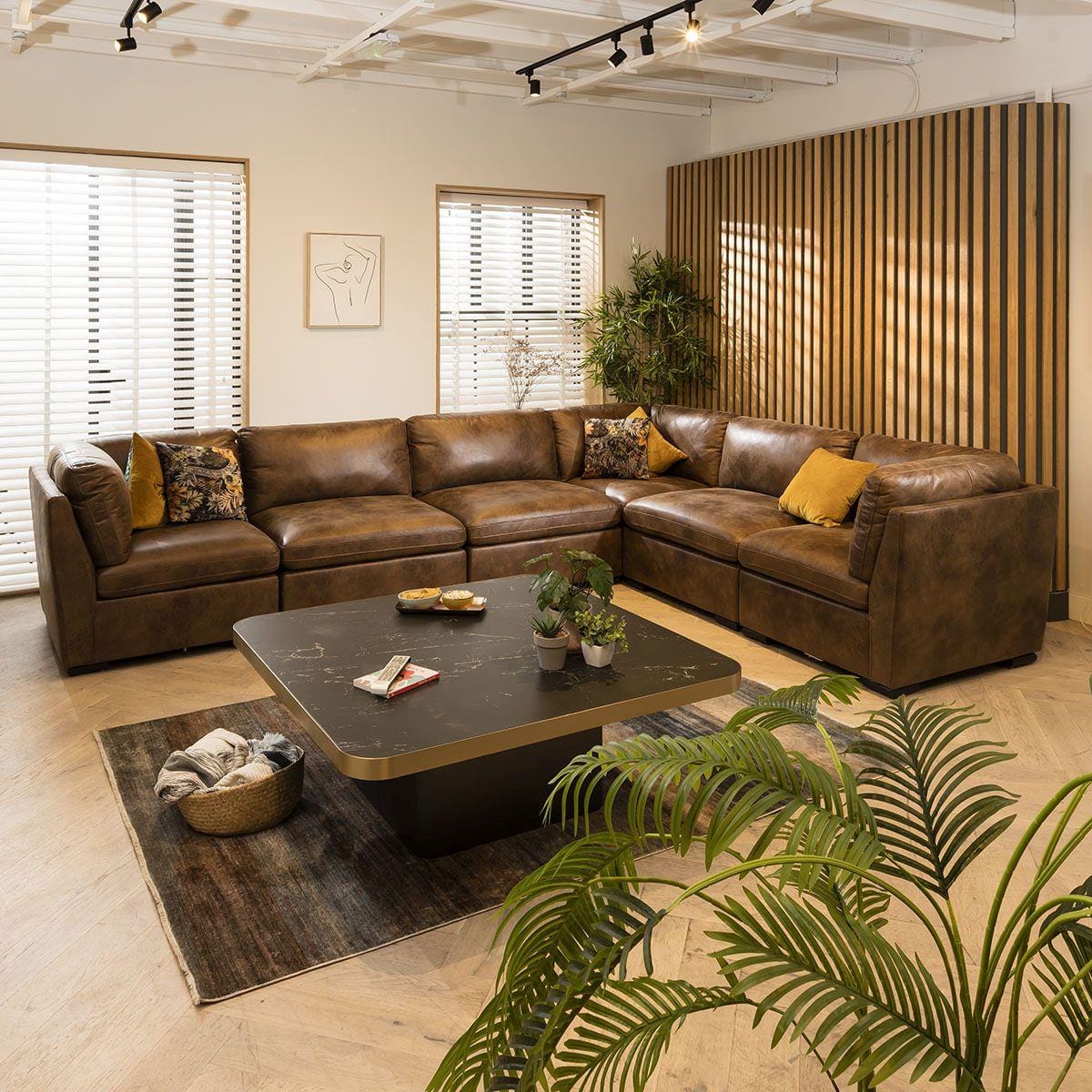 Charlotte 6 Seater Corner Sofa Brown 380x285cm 15L Sheffield Discount Furniture