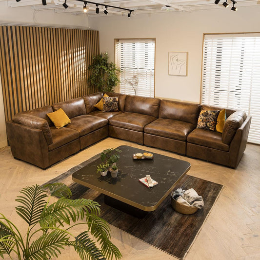 Charlotte 6 Seater Corner Sofa Brown 380x285cm 15R Sheffield Discount Furniture