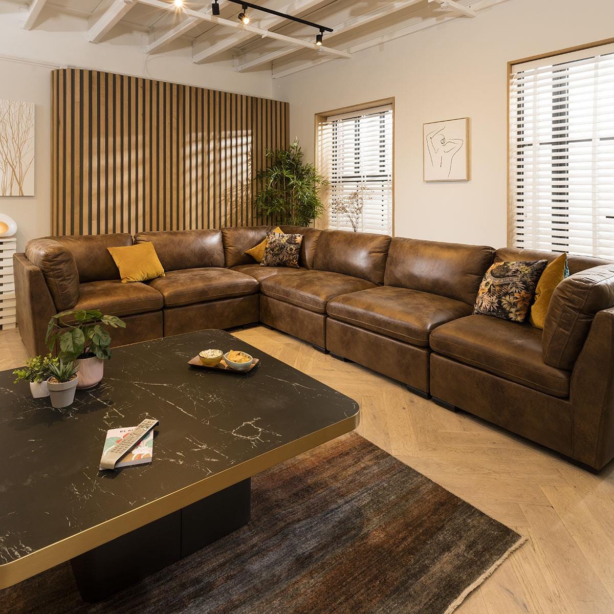 Charlotte 6 Seater Corner Sofa Brown 380x285cm 15R Sheffield Discount Furniture