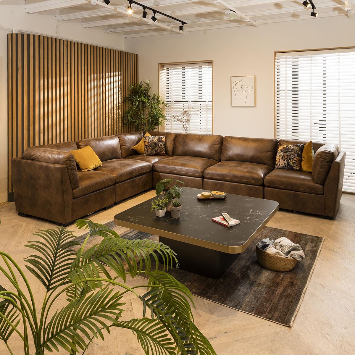 Charlotte 6 Seater Corner Sofa Brown 380x285cm 15R Sheffield Discount Furniture