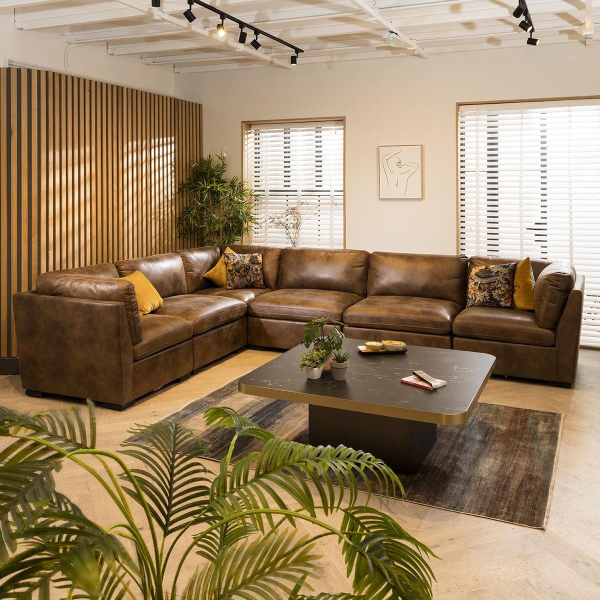 Charlotte 6 Seater Corner Sofa Brown 380x285cm 15R Sheffield Discount Furniture