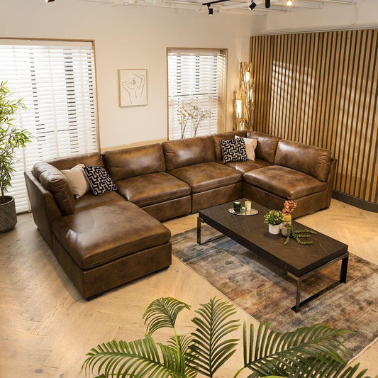 Charlotte 6 Seater U-Shape Sofa Brown 380x190cm 6L Sheffield Discount Furniture