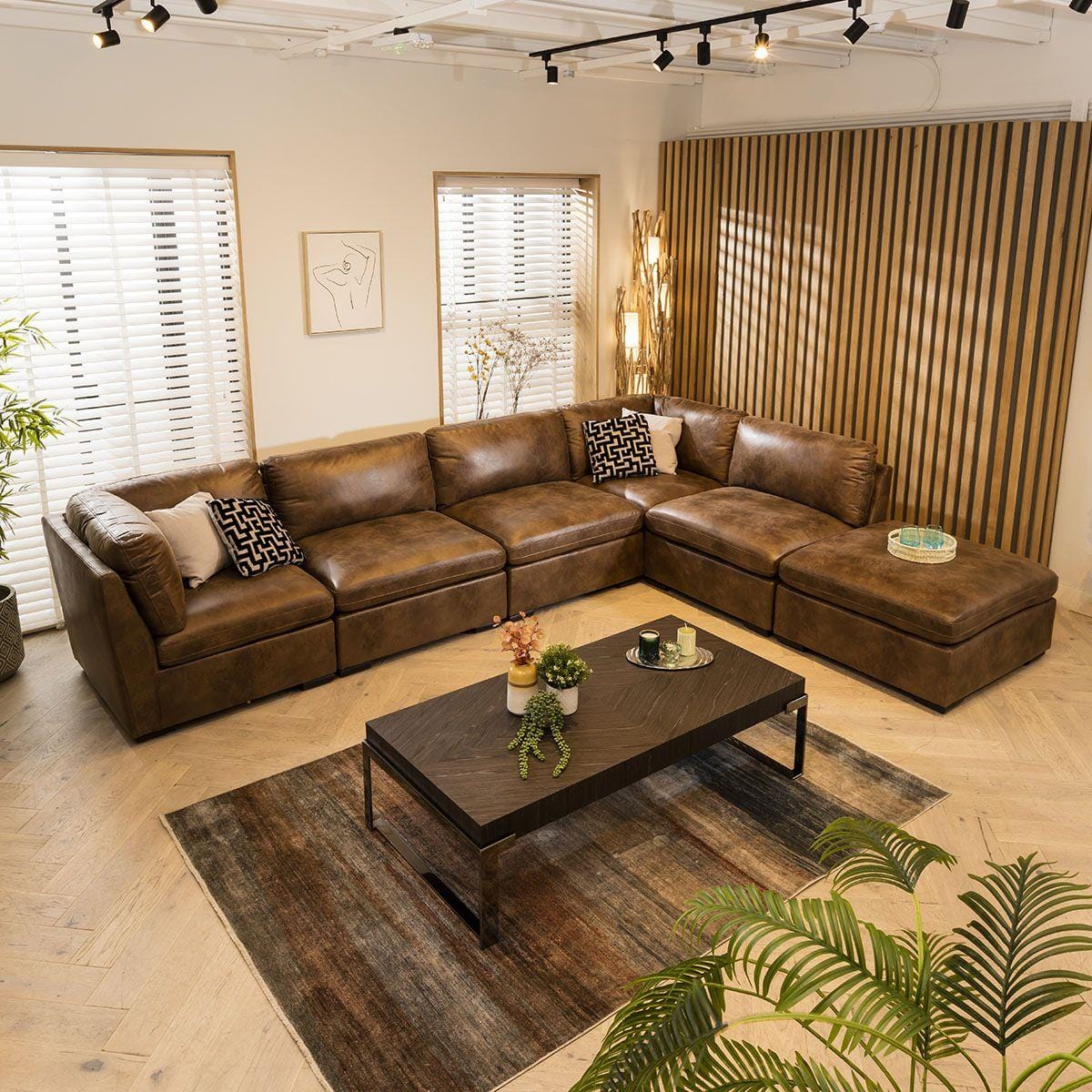Charlotte 6 Seater U-Shape Sofa Brown 380x190cm 6L Sheffield Discount Furniture